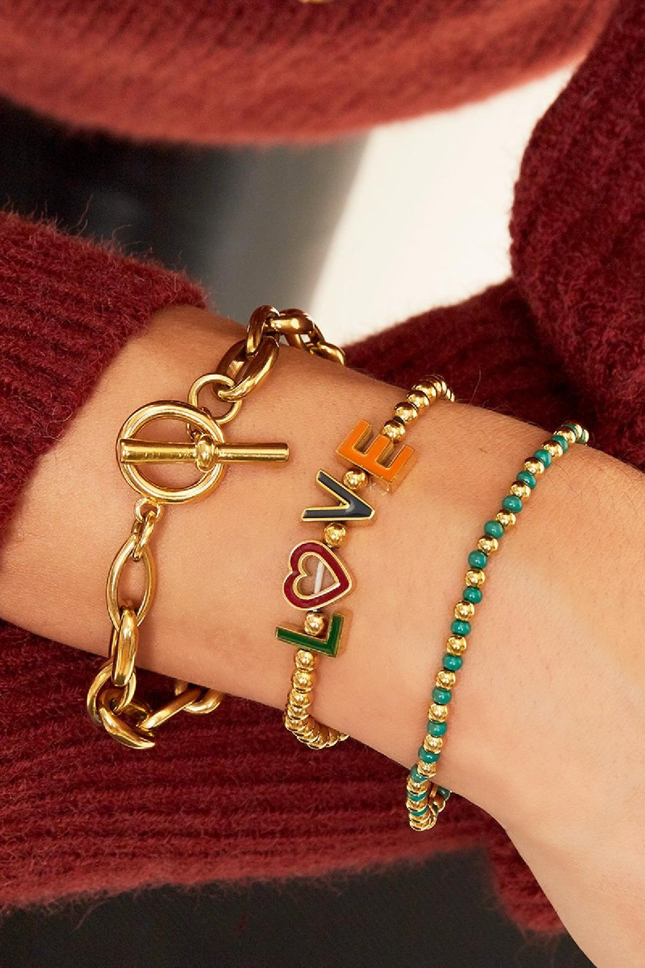 Armband Liebesbriefe Goldfarbe Edelstahl Bild2